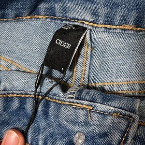 Pearl-studded jean shorts, size L